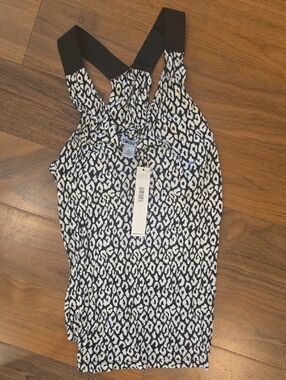 DKNY Brown and White Leopard Halter Tank with Black Straps